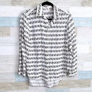 JANE and DELANCEY French Bulldog Shirt White Button Down Womens Small
